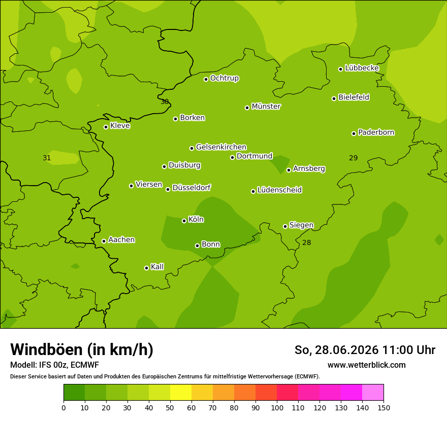 Modellkarte ECMWF – vmax – nrw