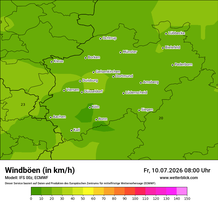 Modellkarte ECMWF – vmax – nrw