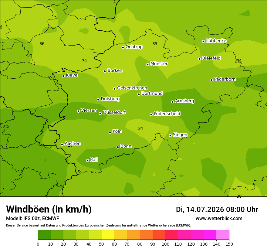 Modellkarte ECMWF – vmax – nrw