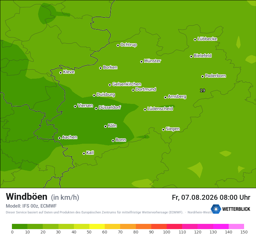 Modellkarte ECMWF – vmax – nrw