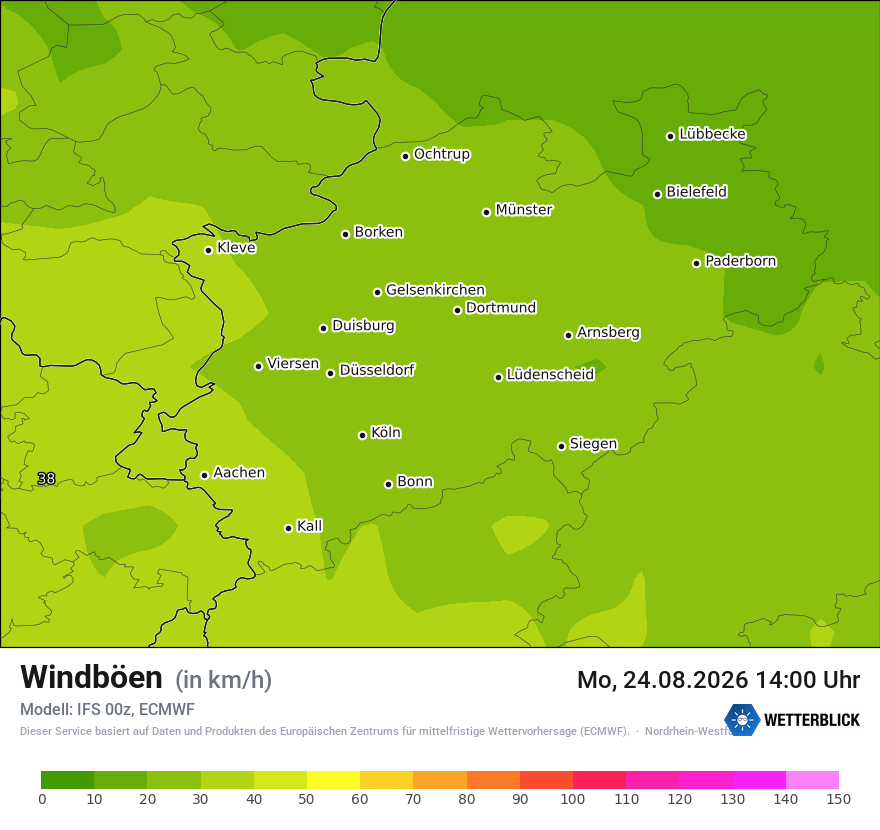 Modellkarte ECMWF – vmax – nrw