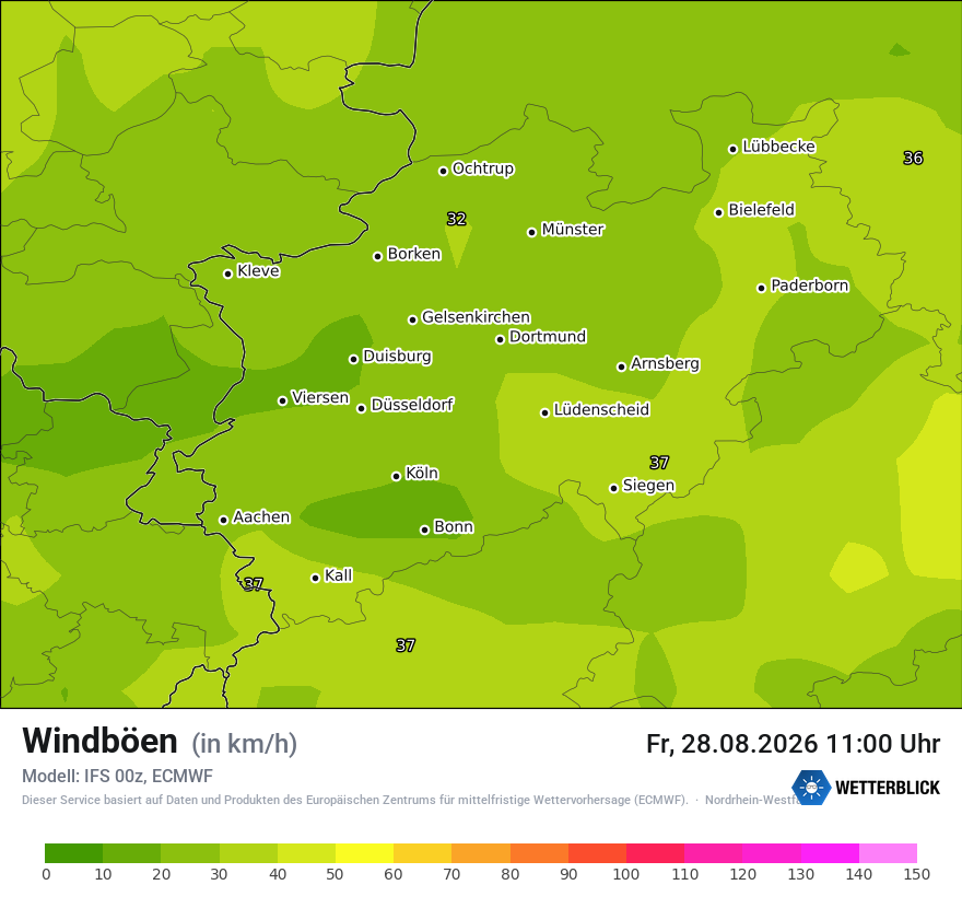 Modellkarte ECMWF – vmax – nrw
