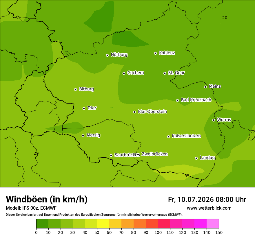 Modellkarte ECMWF – vmax – rp