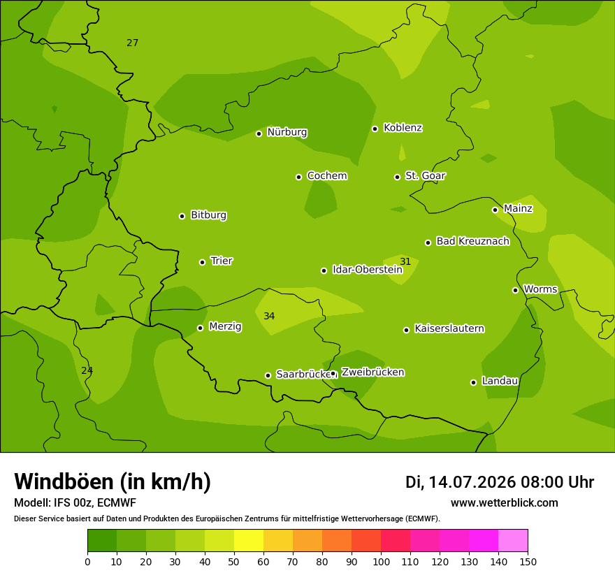 Modellkarte ECMWF – vmax – rp