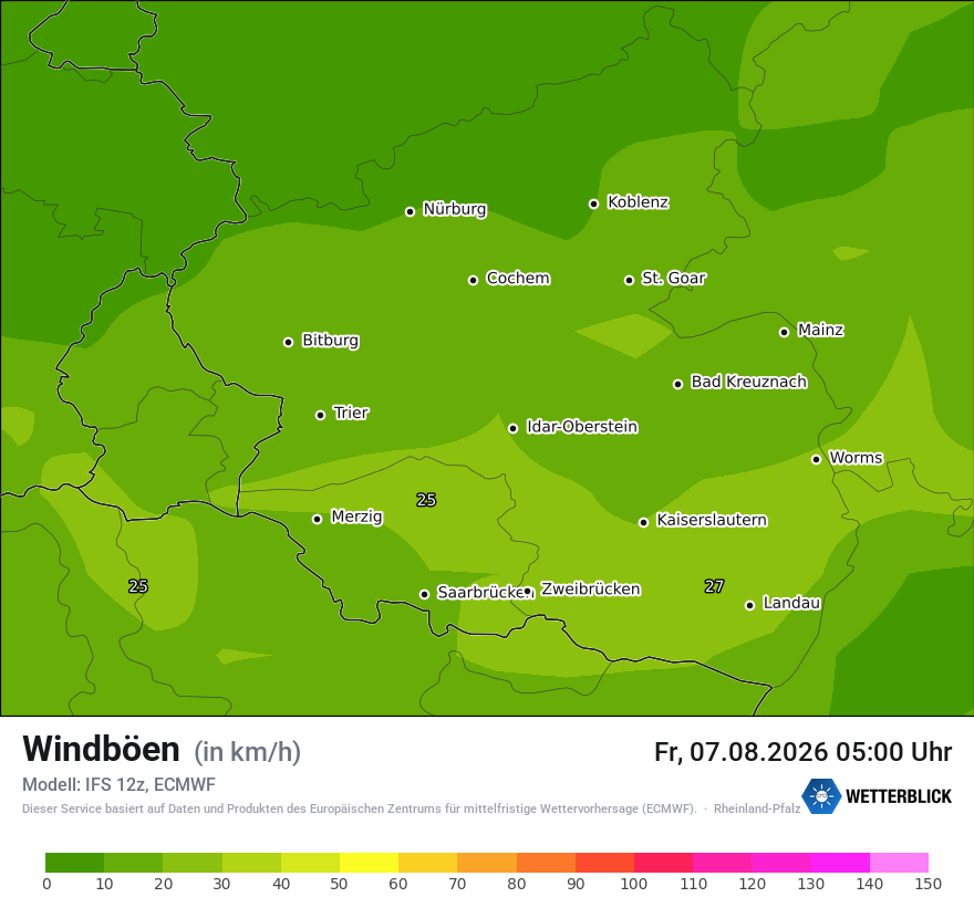 Modellkarte ECMWF – vmax – rp