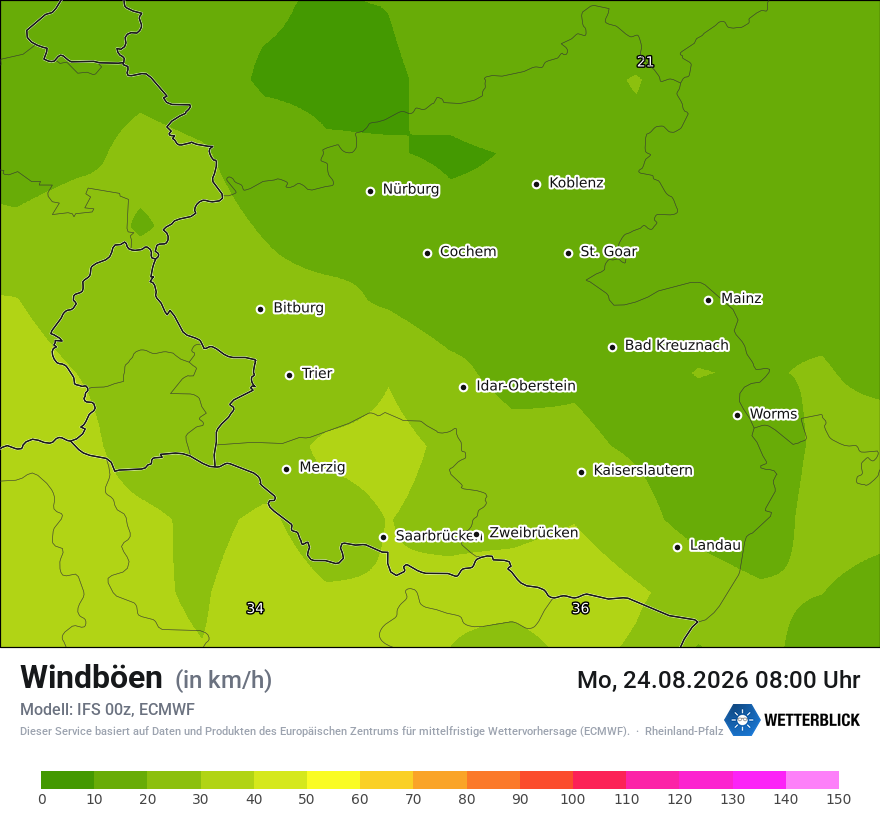 Modellkarte ECMWF – vmax – rp