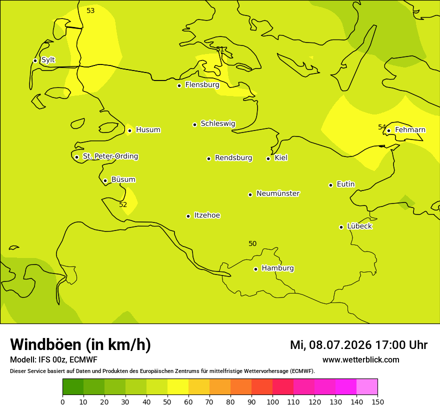 Modellkarte ECMWF – vmax – sh