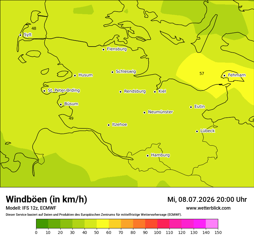 Modellkarte ECMWF – vmax – sh