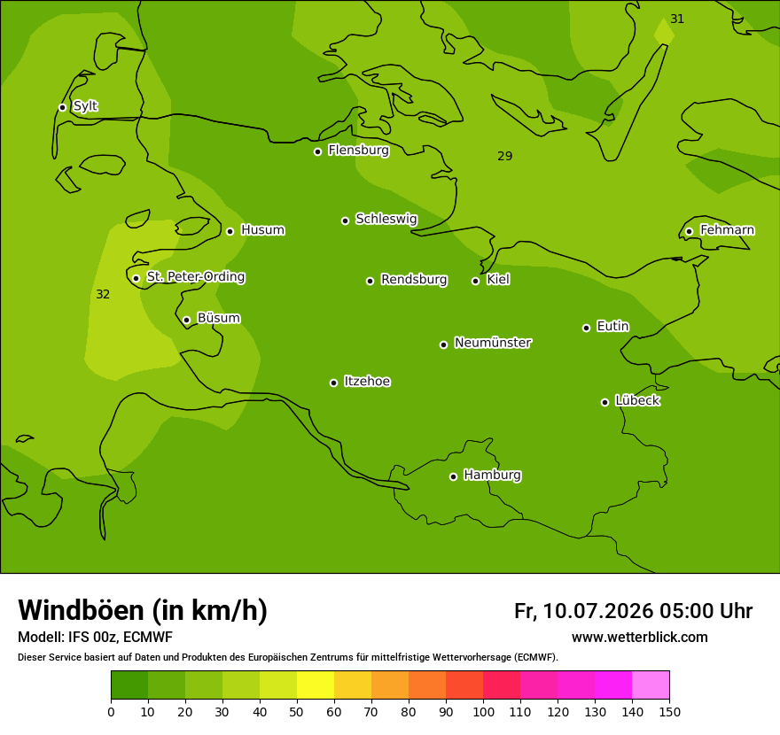 Modellkarte ECMWF – vmax – sh