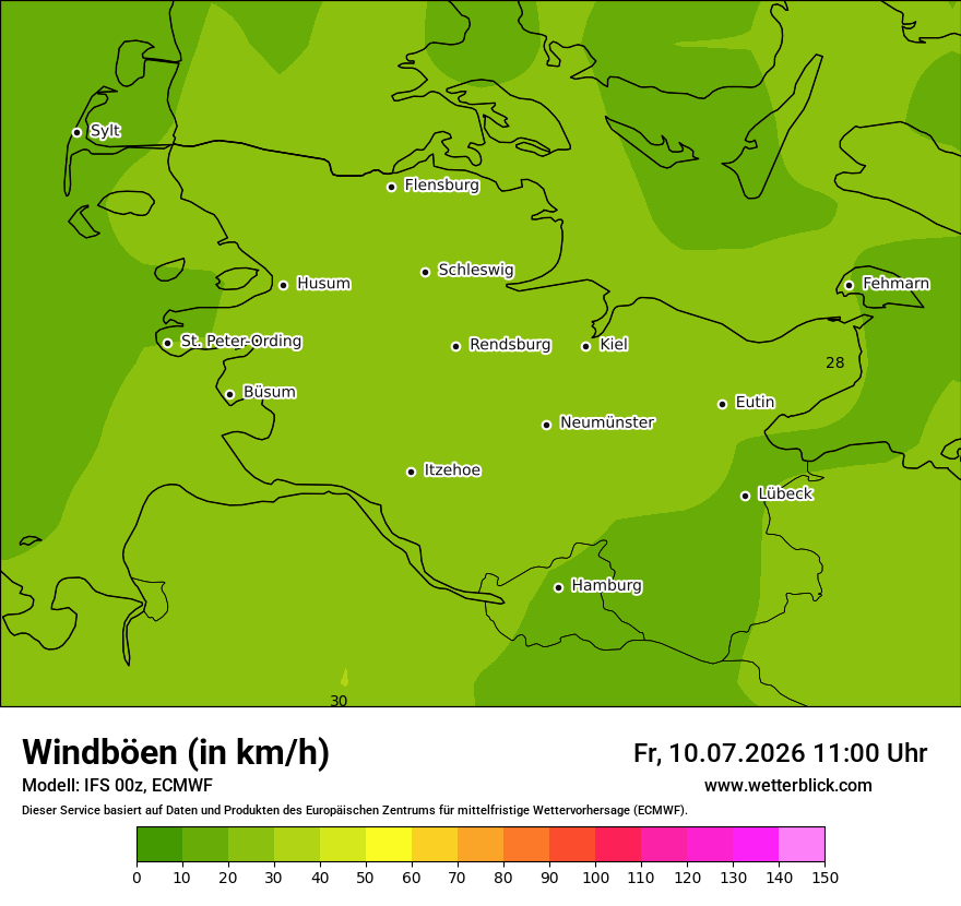 Modellkarte ECMWF – vmax – sh