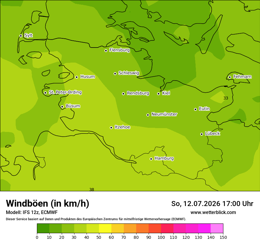 Modellkarte ECMWF – vmax – sh