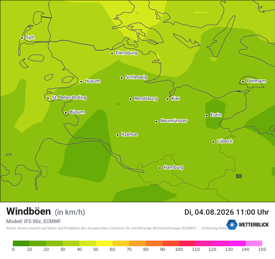 Modellkarte ECMWF – vmax – sh