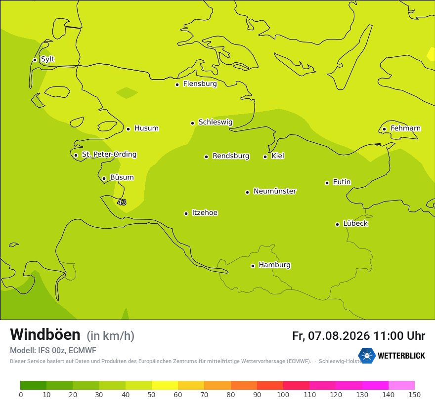Modellkarte ECMWF – vmax – sh