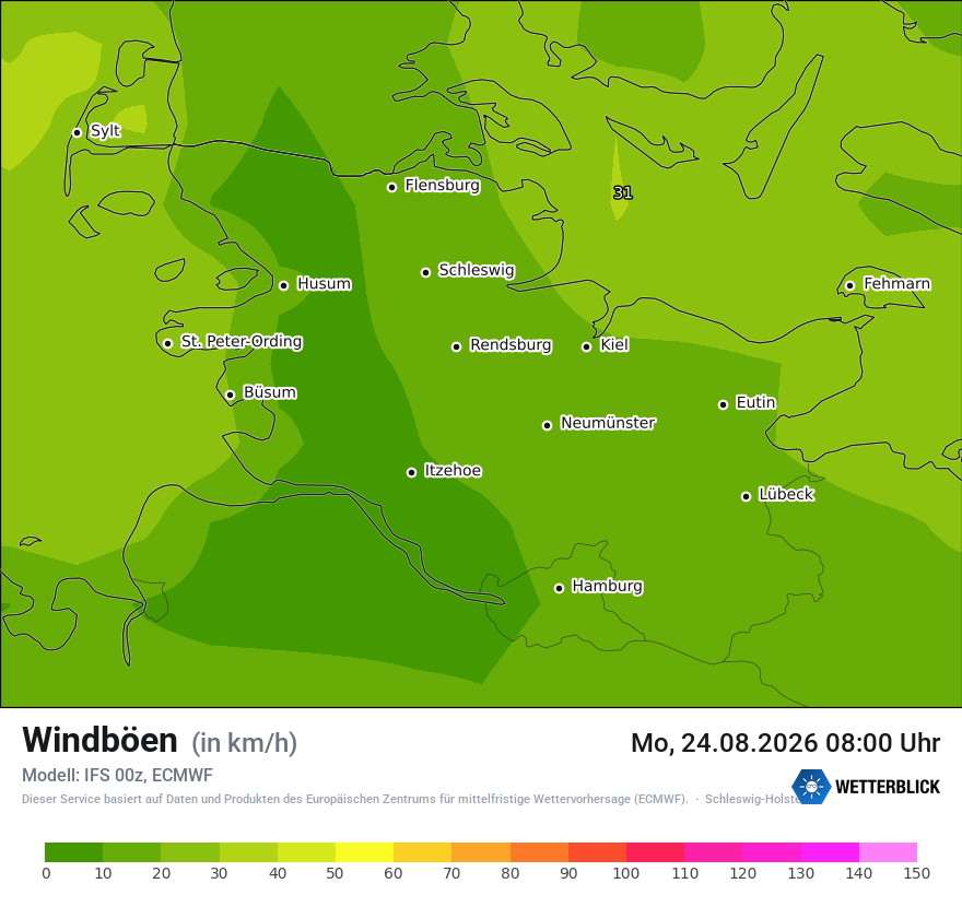 Modellkarte ECMWF – vmax – sh