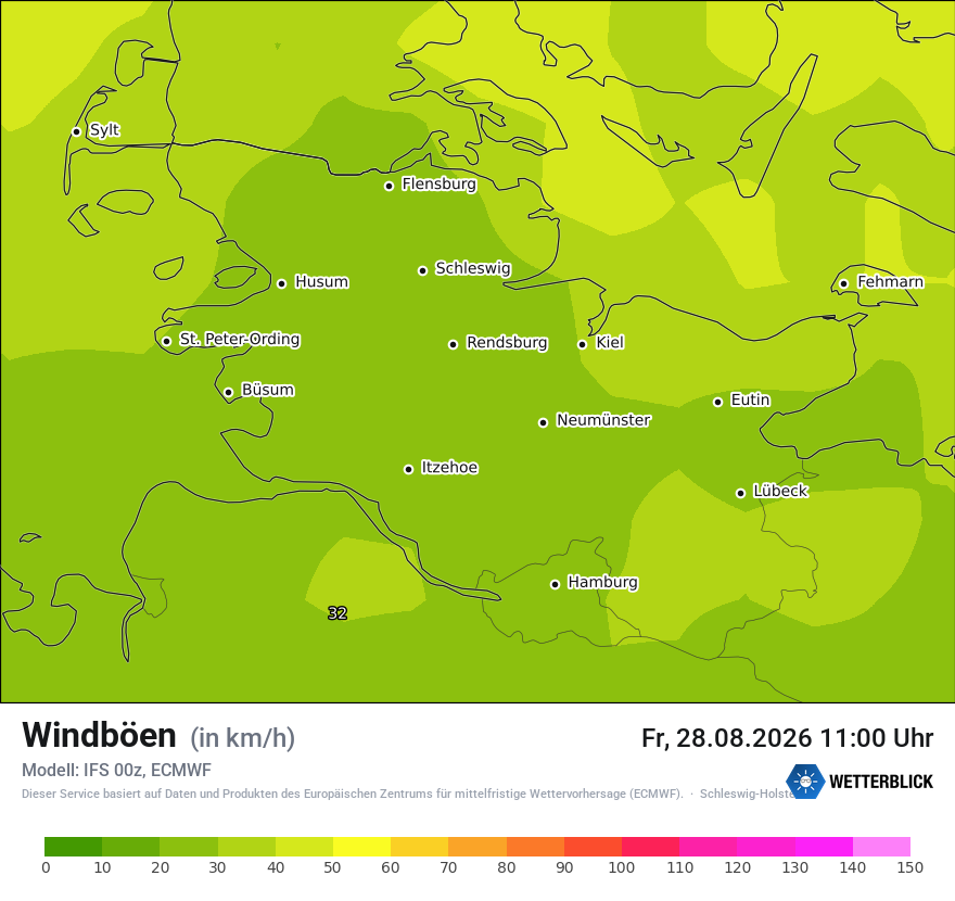 Modellkarte ECMWF – vmax – sh