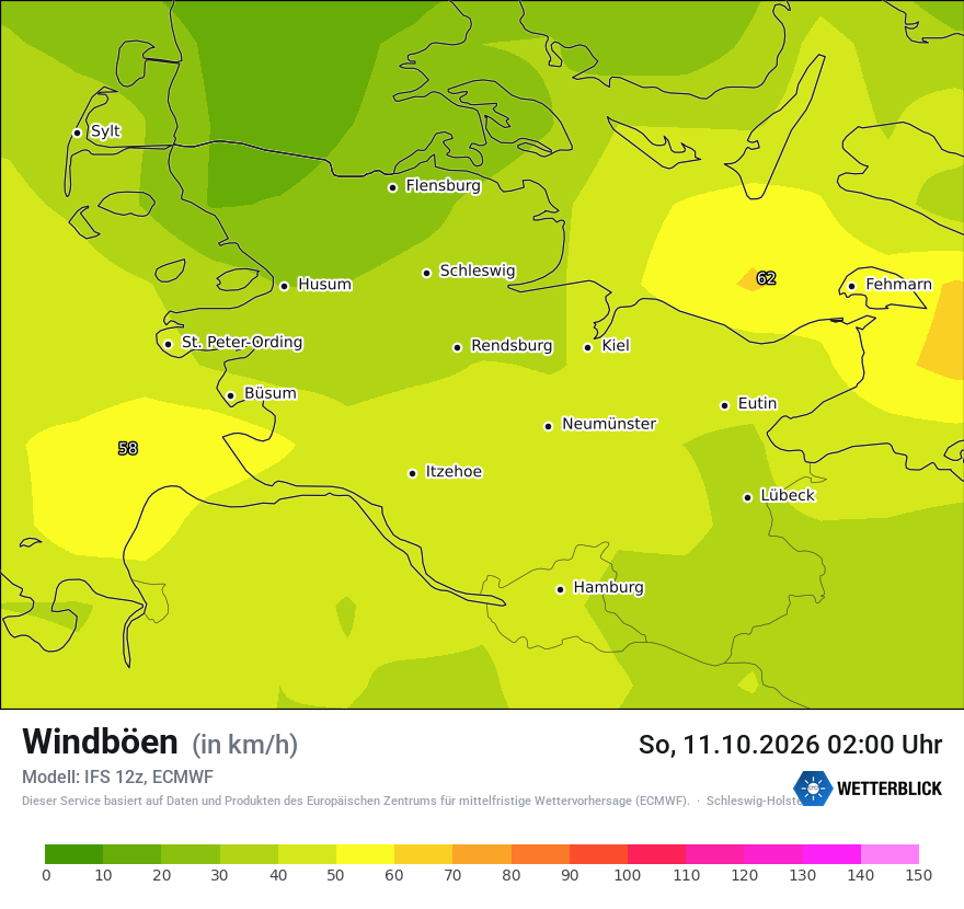 Modellkarte ECMWF – vmax – sh