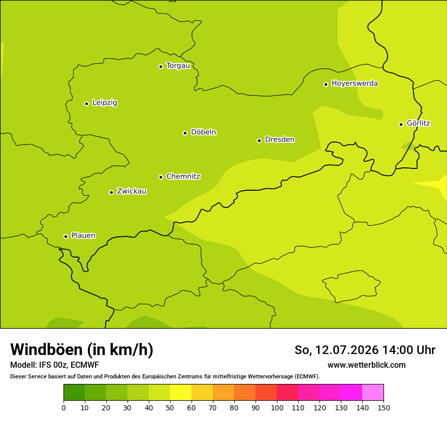 Modellkarte ECMWF – vmax – sn