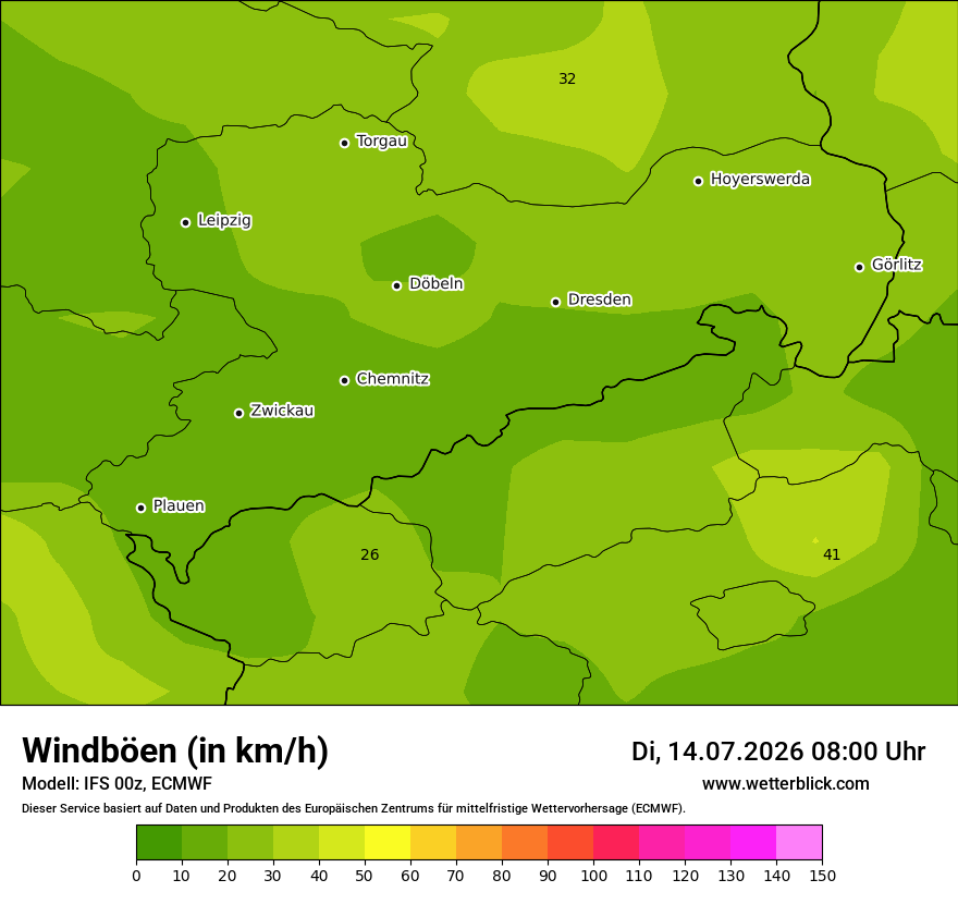 Modellkarte ECMWF – vmax – sn