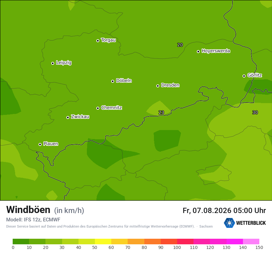 Modellkarte ECMWF – vmax – sn