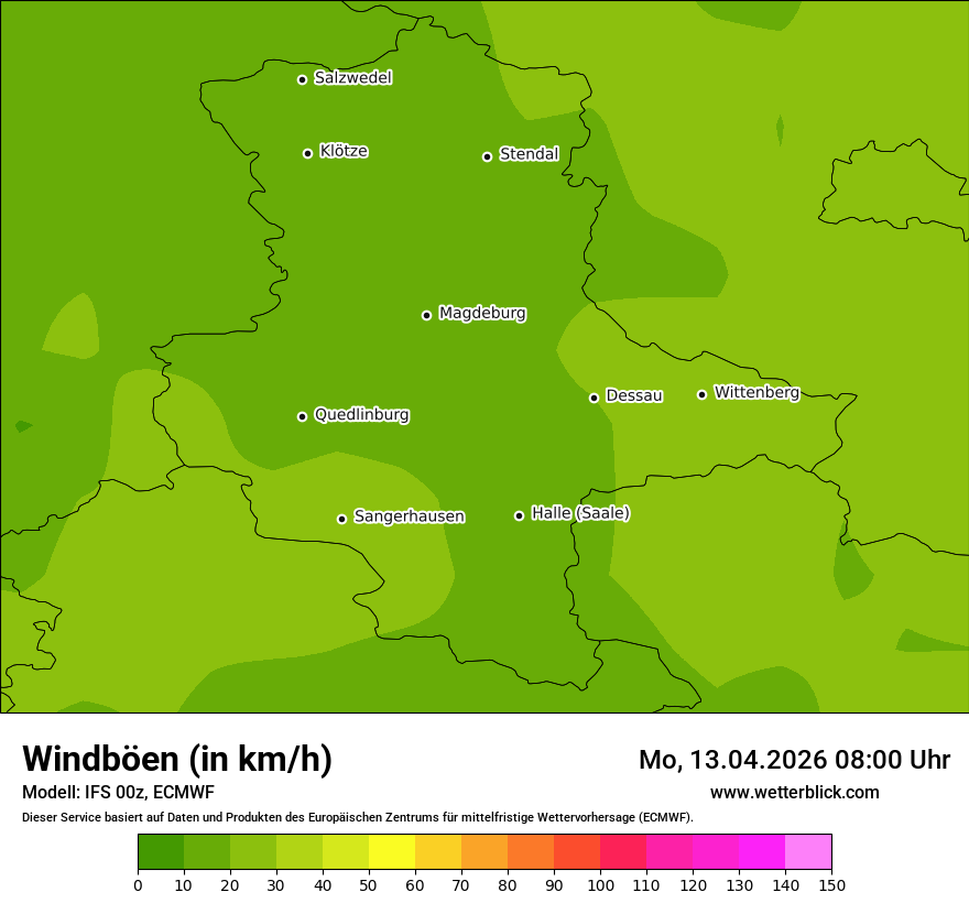 Modellkarte ECMWF – vmax – st