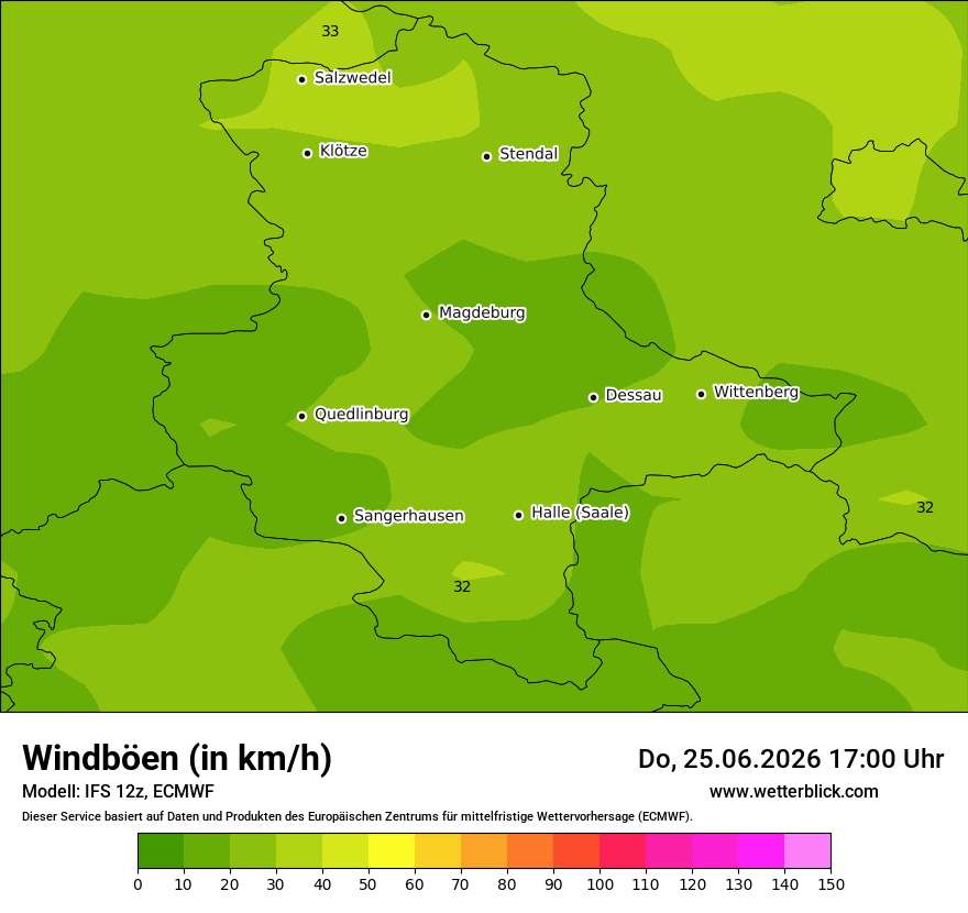 Modellkarte ECMWF – vmax – st