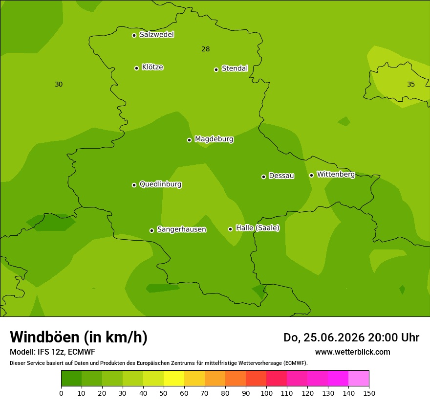 Modellkarte ECMWF – vmax – st