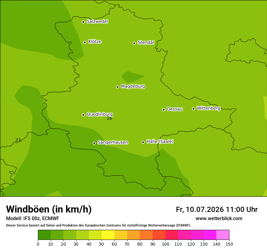 Modellkarte ECMWF – vmax – st
