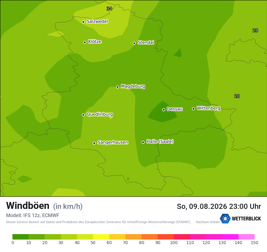 Modellkarte ECMWF – vmax – st