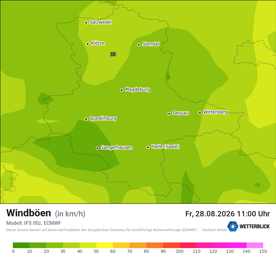 Modellkarte ECMWF – vmax – st
