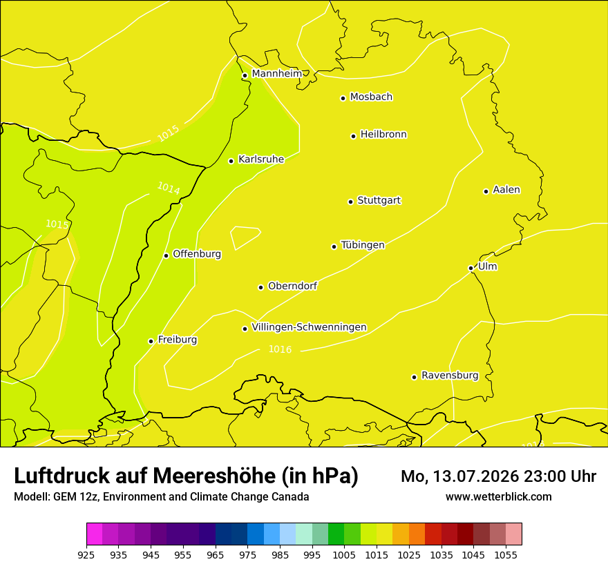 Modellkarte GEM – pmsl – bw