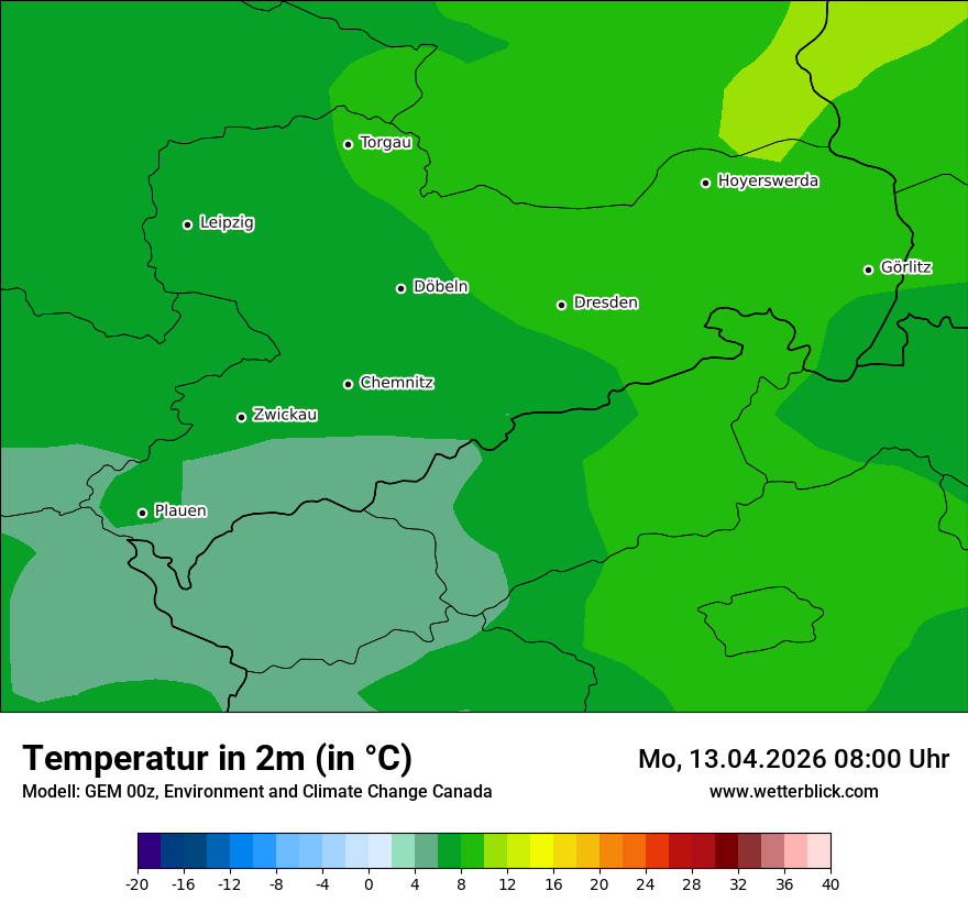 Modellkarte GEM – t2m – sn