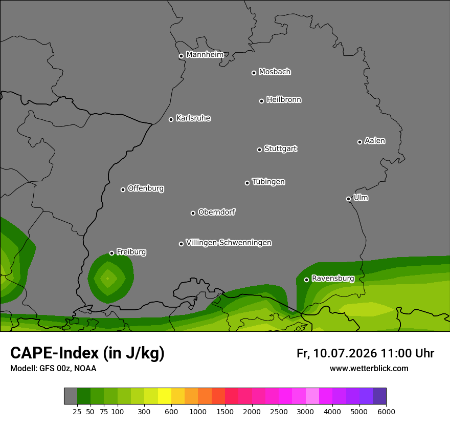 Modellkarte GFS – cape – bw