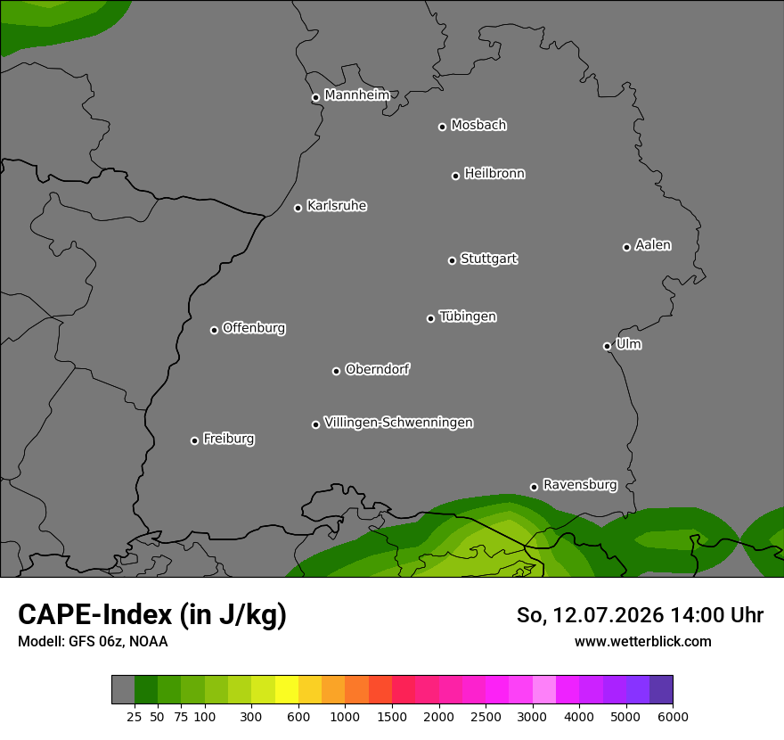 Modellkarte GFS – cape – bw