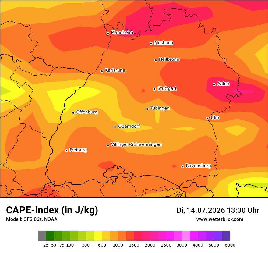 Modellkarte GFS – cape – bw