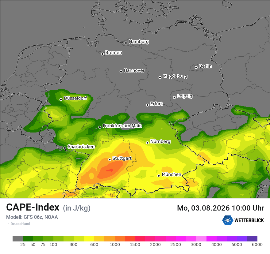 Modellkarte GFS – cape – deutschland