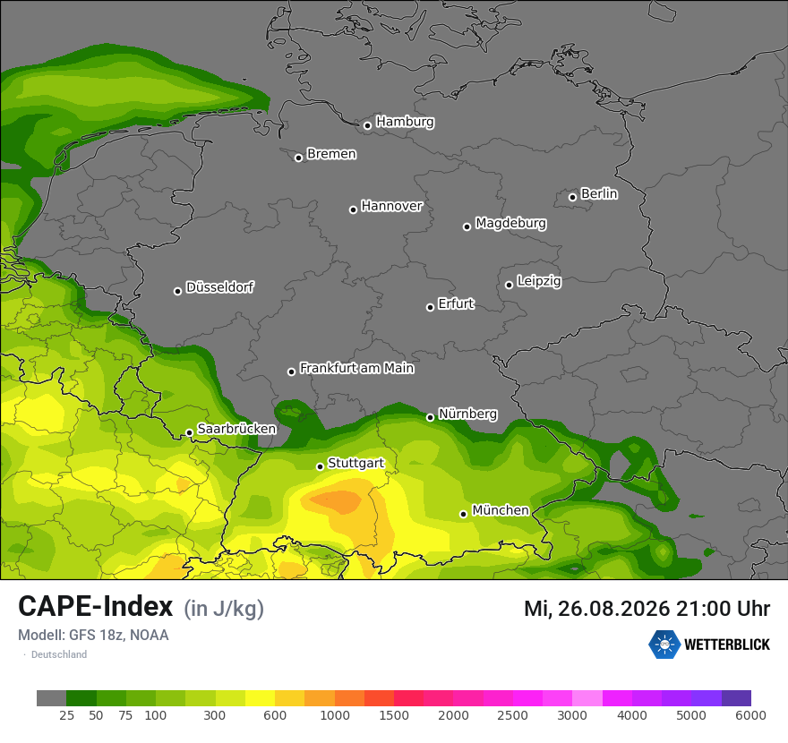 Modellkarte GFS – cape – deutschland