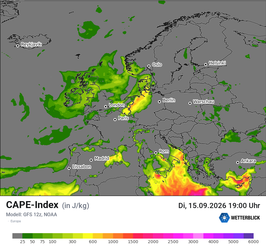Modellkarte GFS – cape – europa
