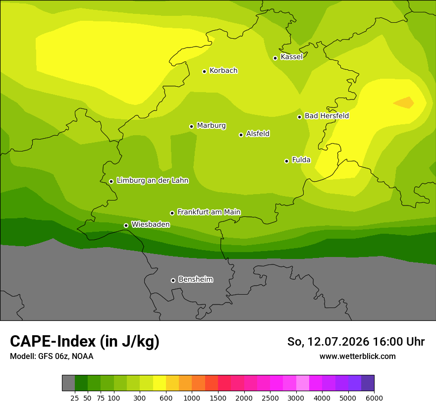 Modellkarte GFS – cape – he