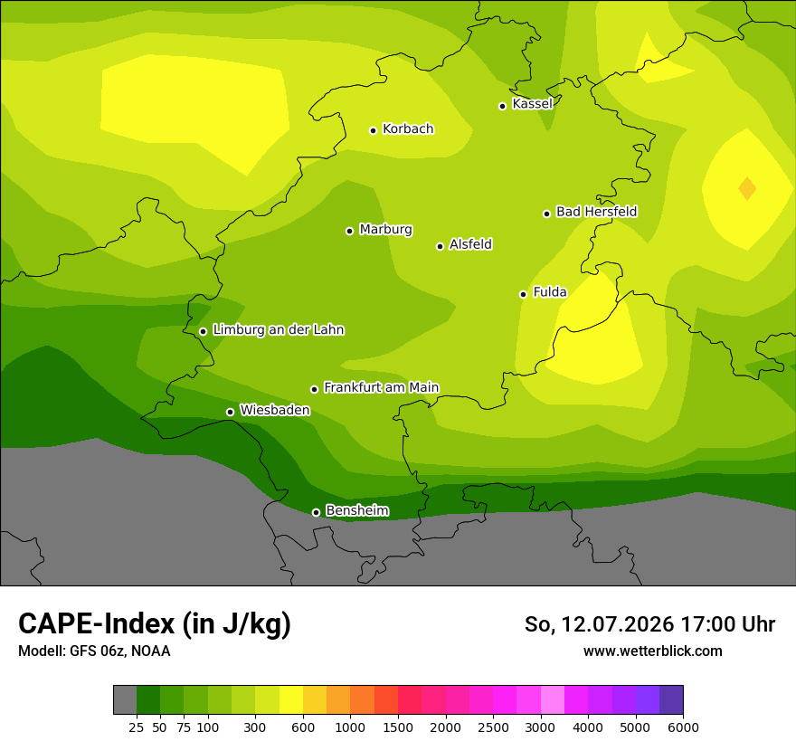Modellkarte GFS – cape – he