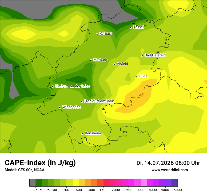 Modellkarte GFS – cape – he