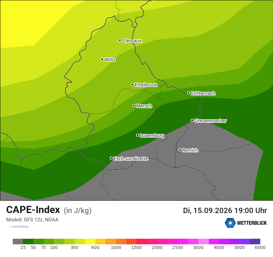 Modellkarte GFS – cape – luxemburg