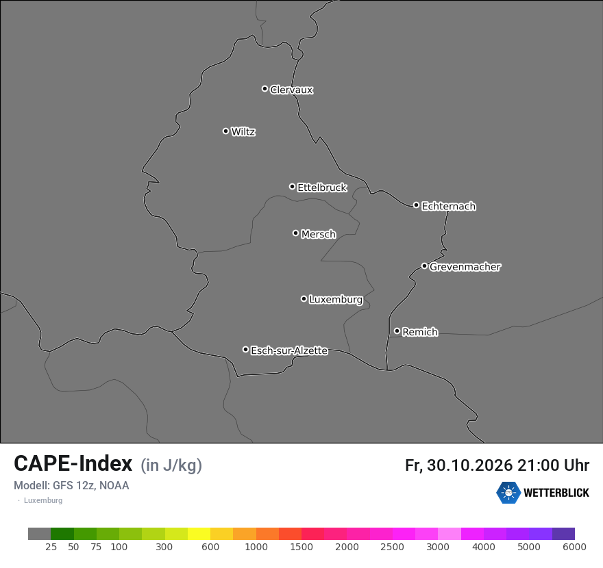 Modellkarte GFS – cape – luxemburg