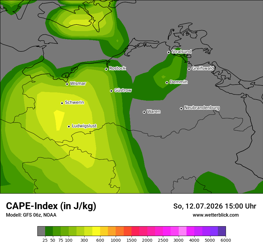 Modellkarte GFS – cape – mv