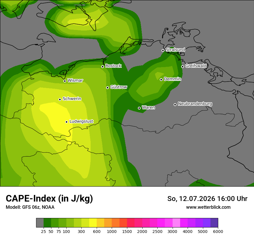 Modellkarte GFS – cape – mv