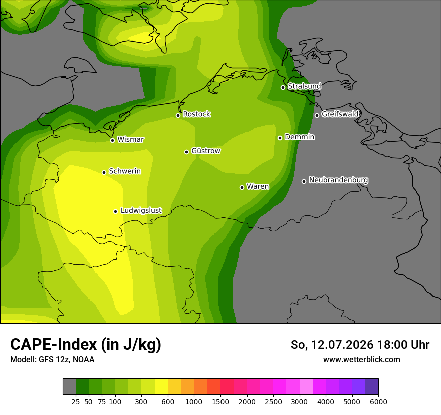Modellkarte GFS – cape – mv