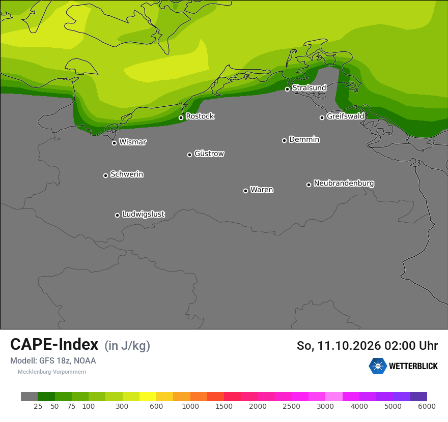 Modellkarte GFS – cape – mv