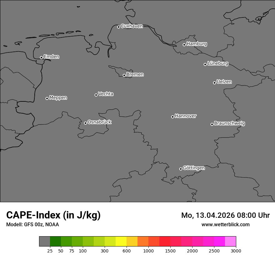 Modellkarte GFS – cape – ni