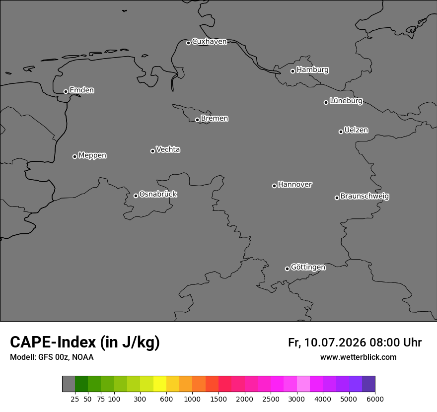 Modellkarte GFS – cape – ni
