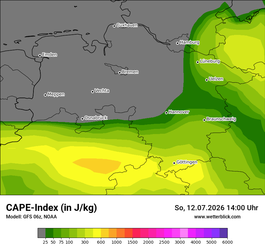 Modellkarte GFS – cape – ni