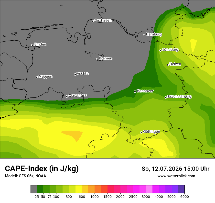 Modellkarte GFS – cape – ni
